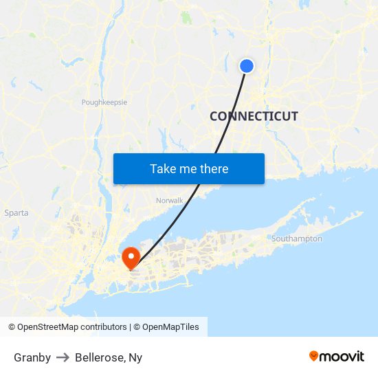 Granby to Bellerose, Ny map