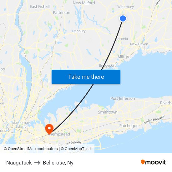 Naugatuck to Bellerose, Ny map