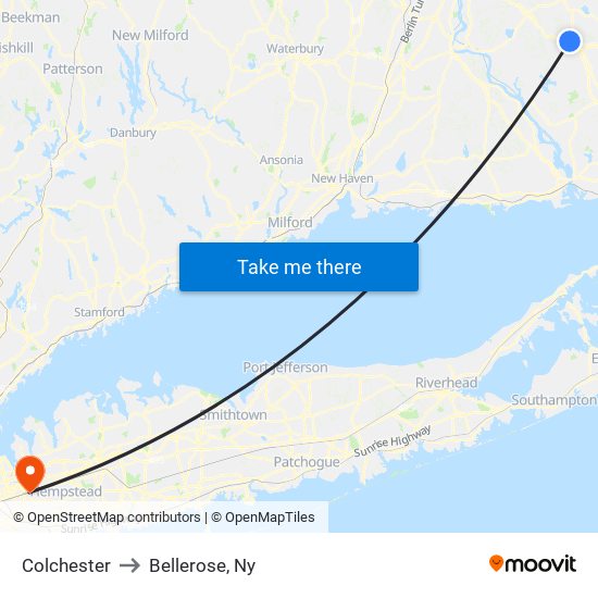 Colchester to Bellerose, Ny map