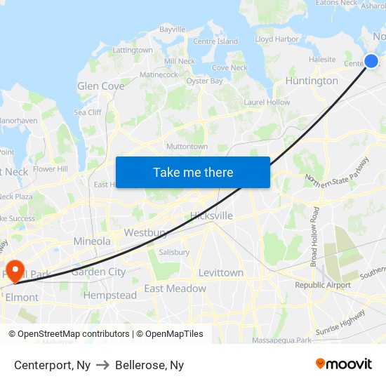 Centerport, Ny to Bellerose, Ny map