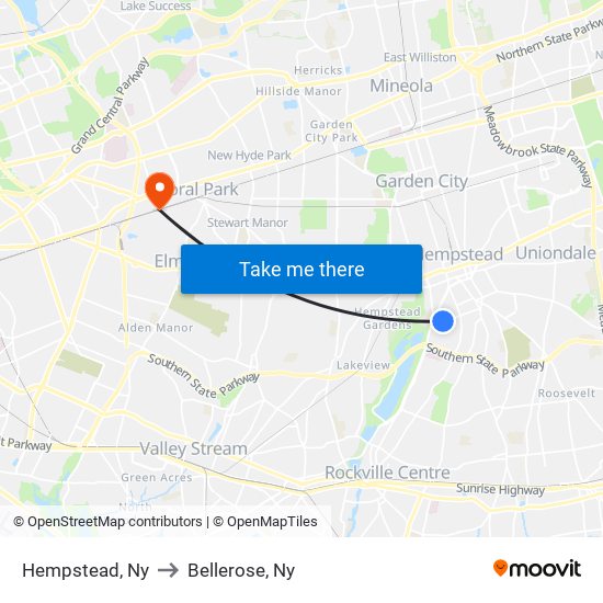 Hempstead, Ny to Bellerose, Ny map