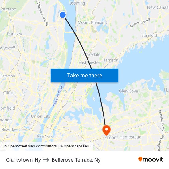 Clarkstown, Ny to Bellerose Terrace, Ny map