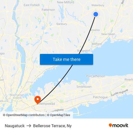 Naugatuck to Bellerose Terrace, Ny map