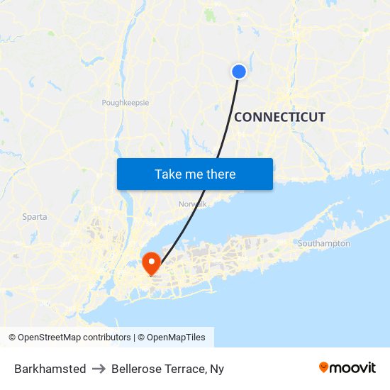 Barkhamsted to Bellerose Terrace, Ny map