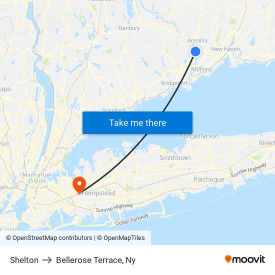 Shelton to Bellerose Terrace, Ny map