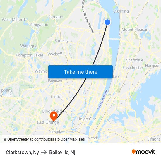 Clarkstown, Ny to Belleville, Nj map