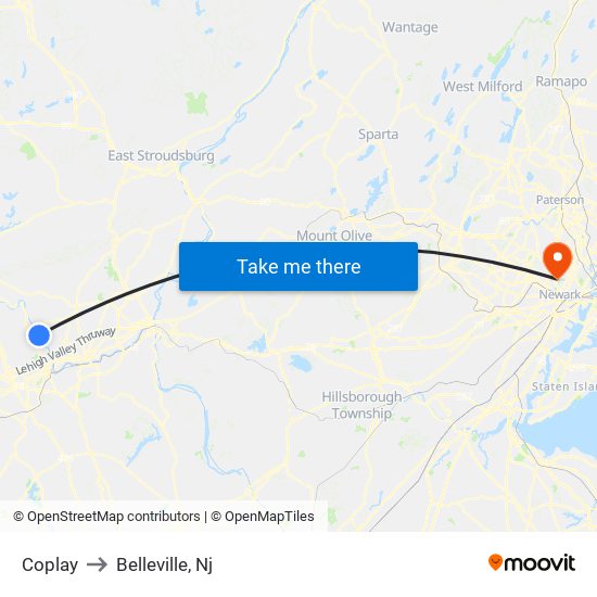 Coplay to Belleville, Nj map