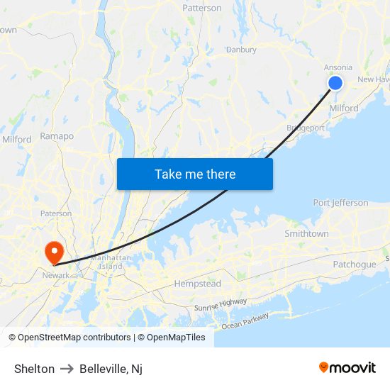 Shelton to Belleville, Nj map