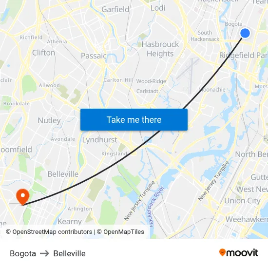 Bogota to Belleville map