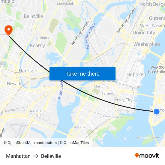 Manhattan to Belleville map