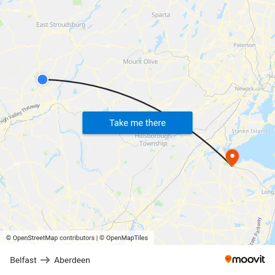Belfast to Aberdeen map