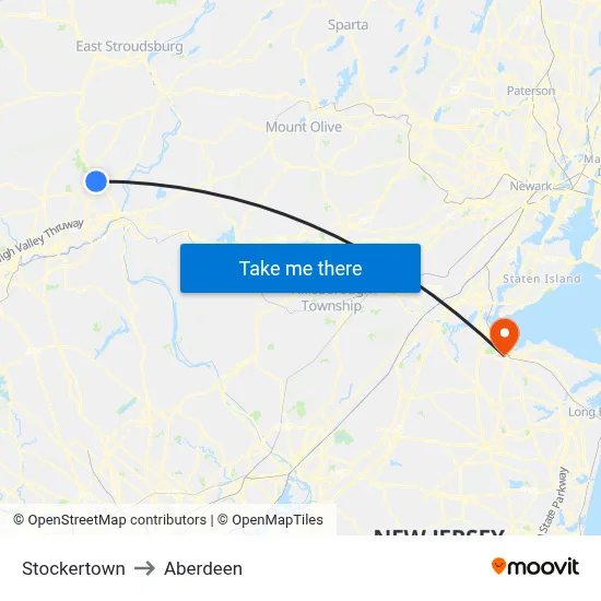 Stockertown to Aberdeen map