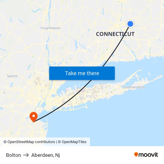 Bolton to Aberdeen, Nj map