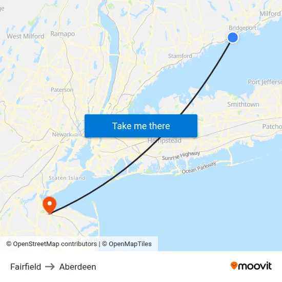 Fairfield to Aberdeen map