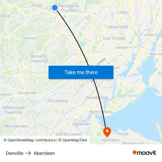 Denville to Aberdeen map