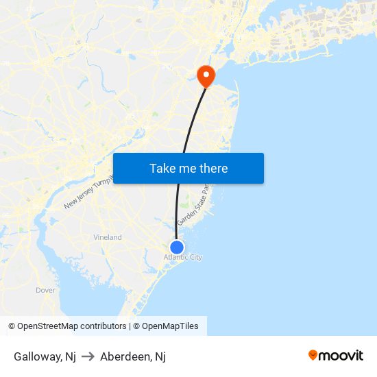 Galloway, Nj to Aberdeen, Nj map