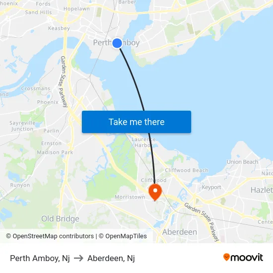 Perth Amboy to Aberdeen, Nj map