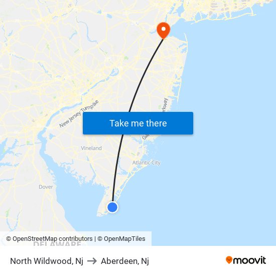 North Wildwood, Nj to Aberdeen, Nj map