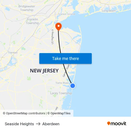 Seaside Heights to Aberdeen map