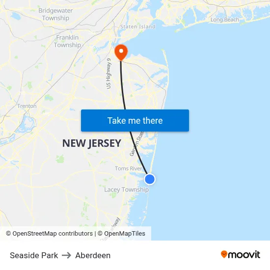 Seaside Park to Aberdeen map