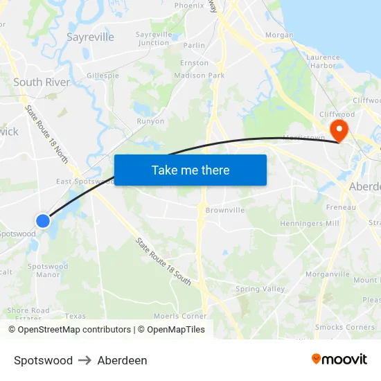 Spotswood to Aberdeen map