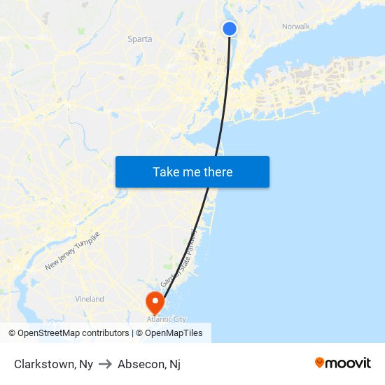 Clarkstown, Ny to Absecon, Nj map