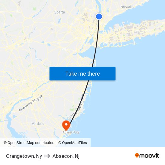 Orangetown, Ny to Absecon, Nj map