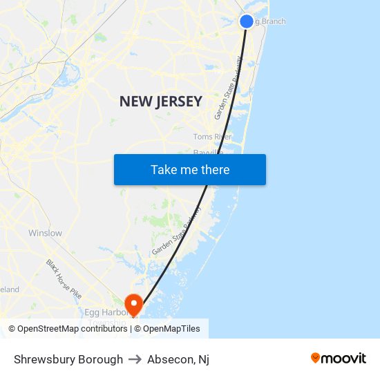 Shrewsbury Borough to Absecon, Nj map