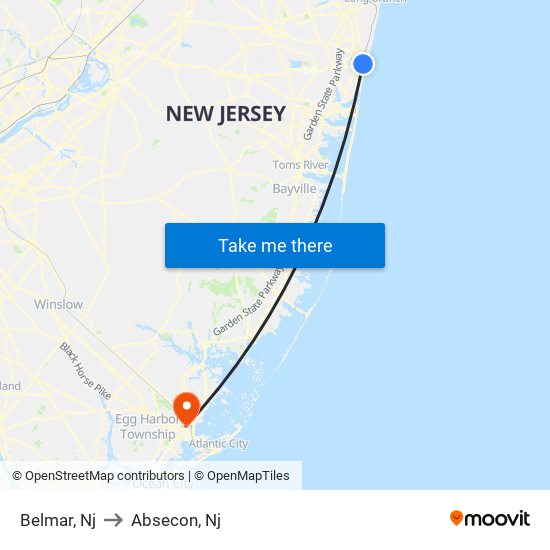 Belmar, Nj to Absecon, Nj map