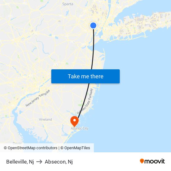 Belleville, Nj to Absecon, Nj map