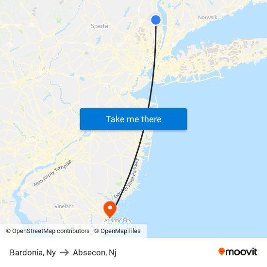 Bardonia, Ny to Absecon, Nj map