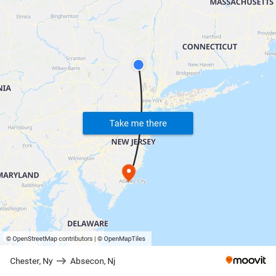 Chester, Ny to Absecon, Nj map