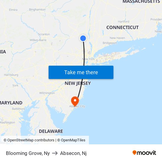 Blooming Grove, Ny to Absecon, Nj map