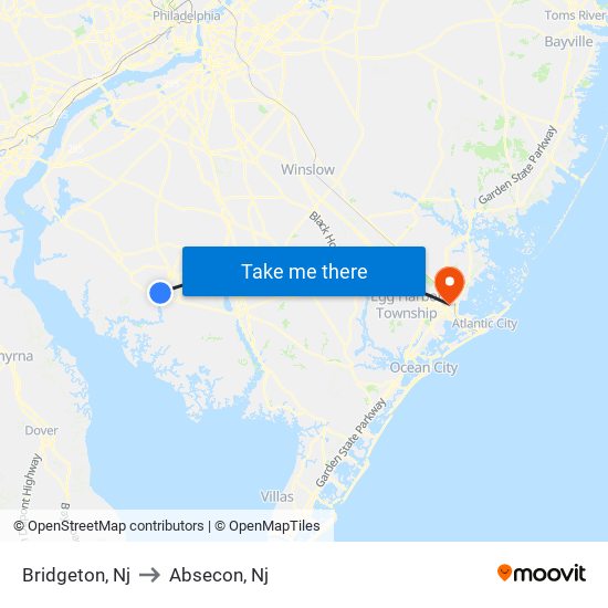 Bridgeton, Nj to Absecon, Nj map