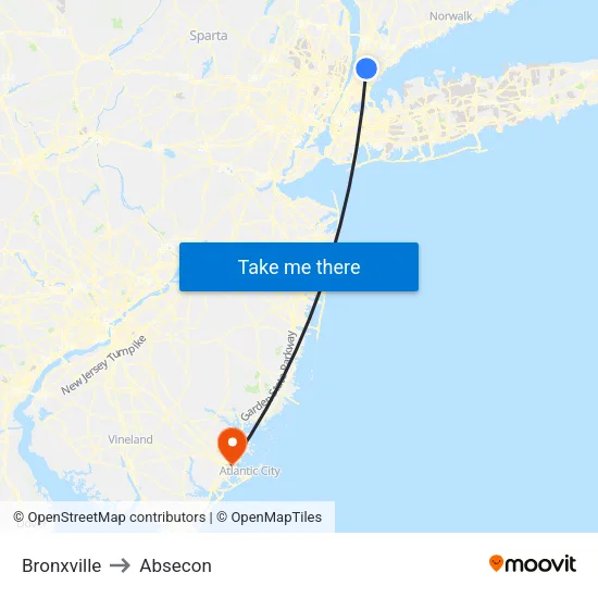 Bronxville to Absecon map