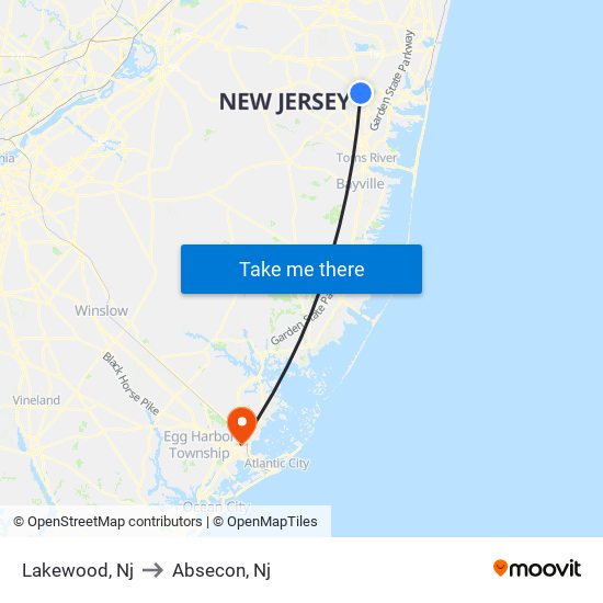 Lakewood, Nj to Absecon, Nj map