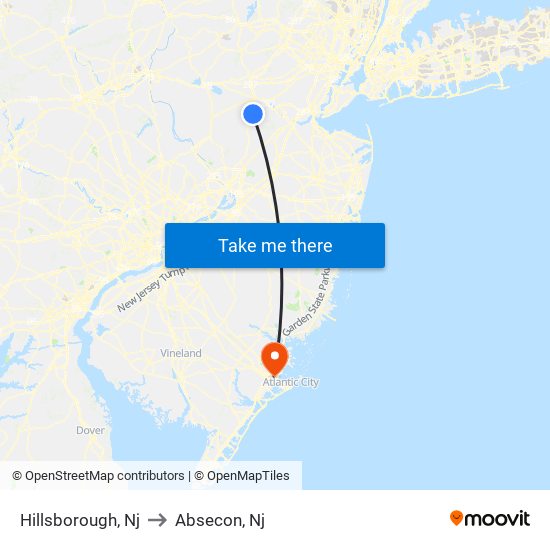 Hillsborough, Nj to Absecon, Nj map