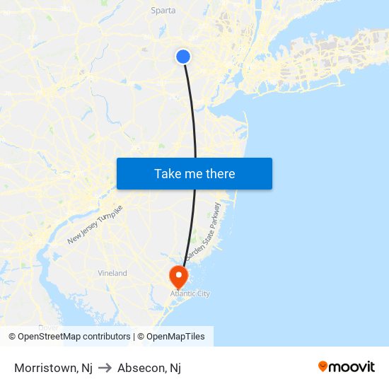 Morristown, Nj to Absecon, Nj map