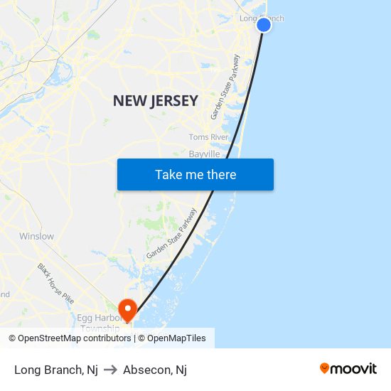 Long Branch, Nj to Absecon, Nj map