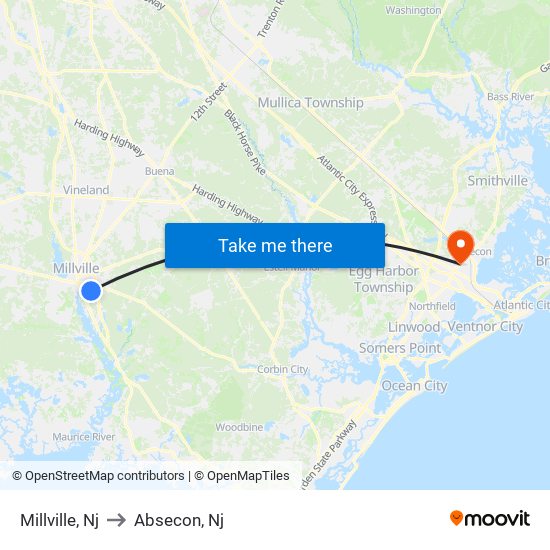 Millville, Nj to Absecon, Nj map