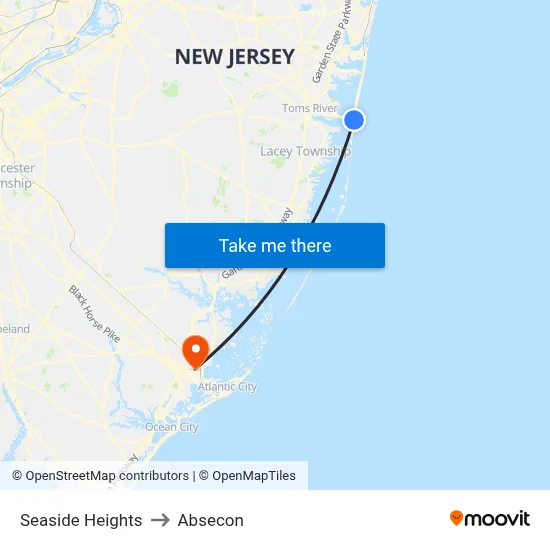 Seaside Heights to Absecon map