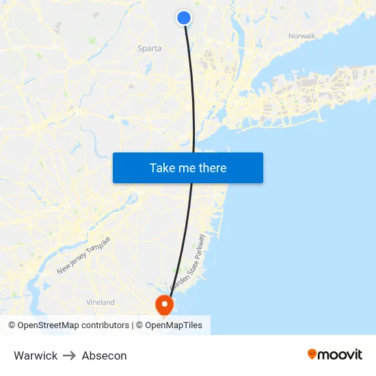 Warwick to Absecon map
