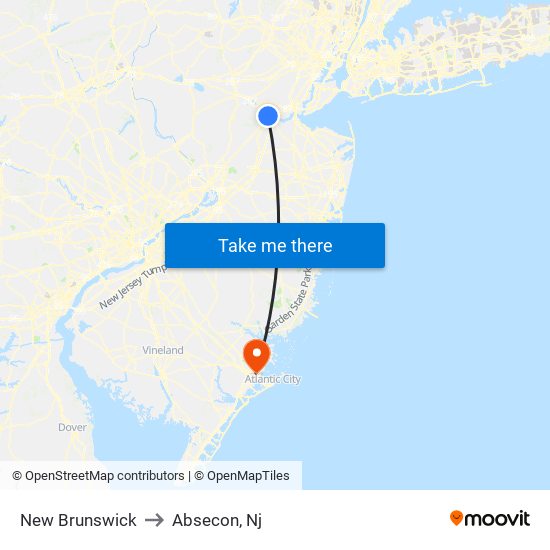 New Brunswick to Absecon, Nj map