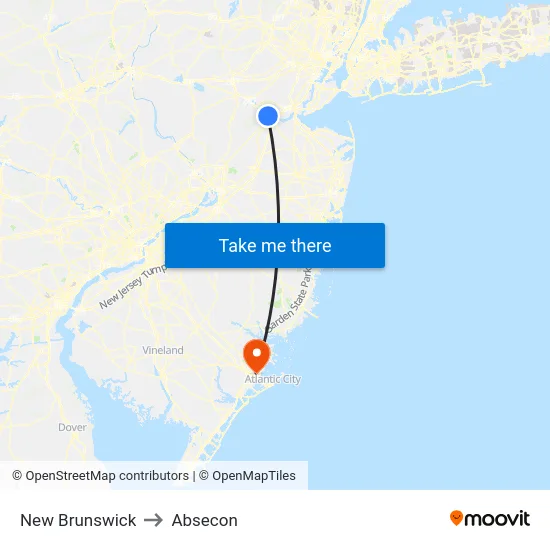 New Brunswick to Absecon map