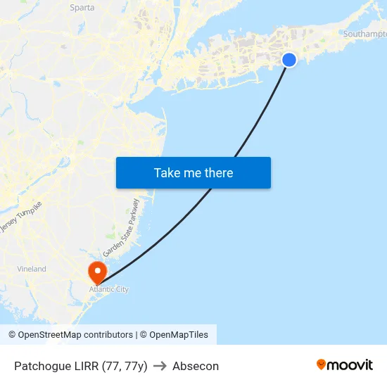 Patchogue LIRR (77, 77y) to Absecon map