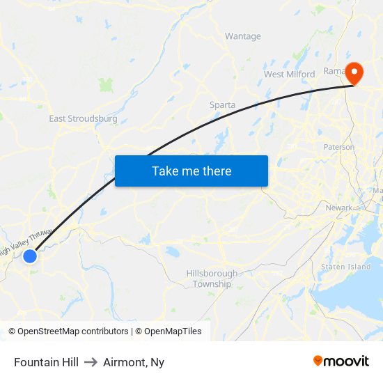 Fountain Hill to Airmont, Ny map