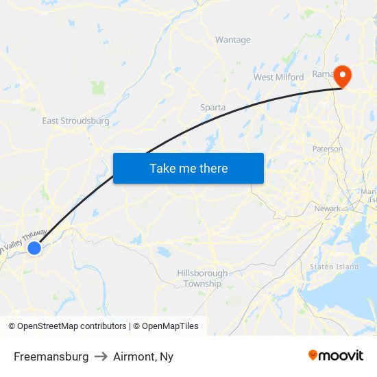 Freemansburg to Airmont, Ny map