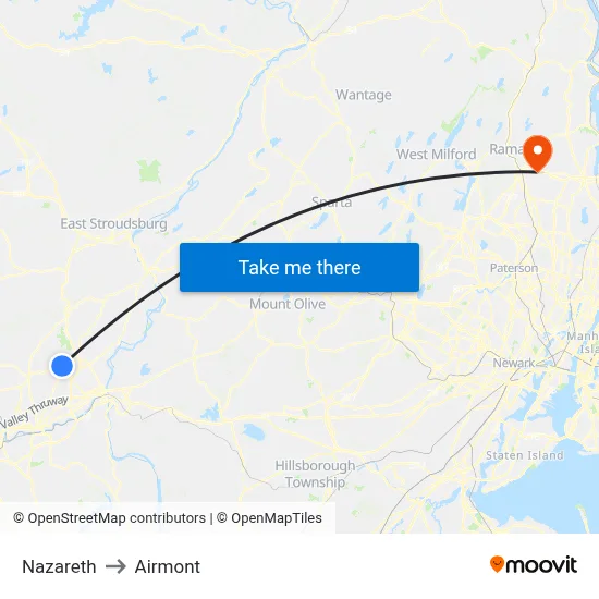 Nazareth to Airmont map