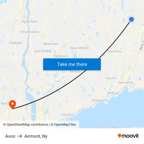 Avon to Airmont, Ny map