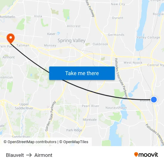 Blauvelt to Airmont map
